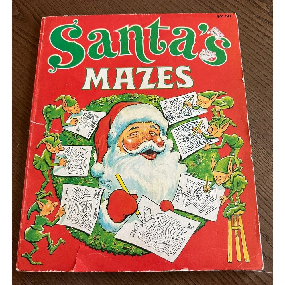 Vintage 1981 Santas Mazes Activity Book Playmore Waldman Christmas Elves Kmart
